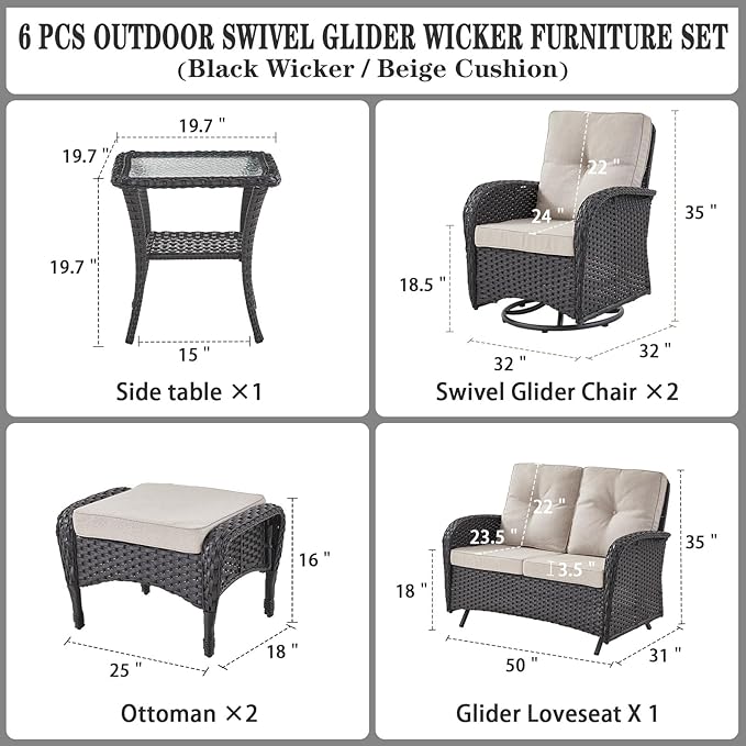 Belord 6 Pieces Wicker Patio Conversation Sets