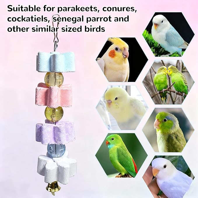 Hamiledyi 2Pieces Parrot Beak Trimmer Calcium Stone Chinchilla Grinding Teeth Lava Block Bird Beak Trim Pumice Toy Mineral Rock Chewing Toys with Bell for Conure Budgies Parakeet Hamster Rabbit