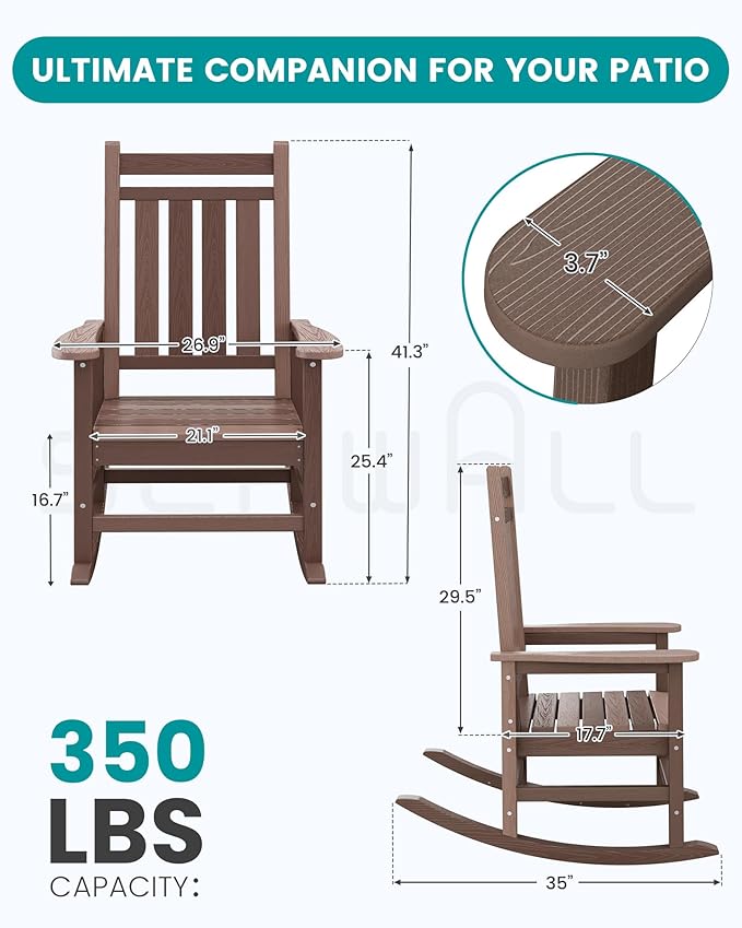 SERWALL Outdoor Rocking Chair, HDPE Rocking Chair
