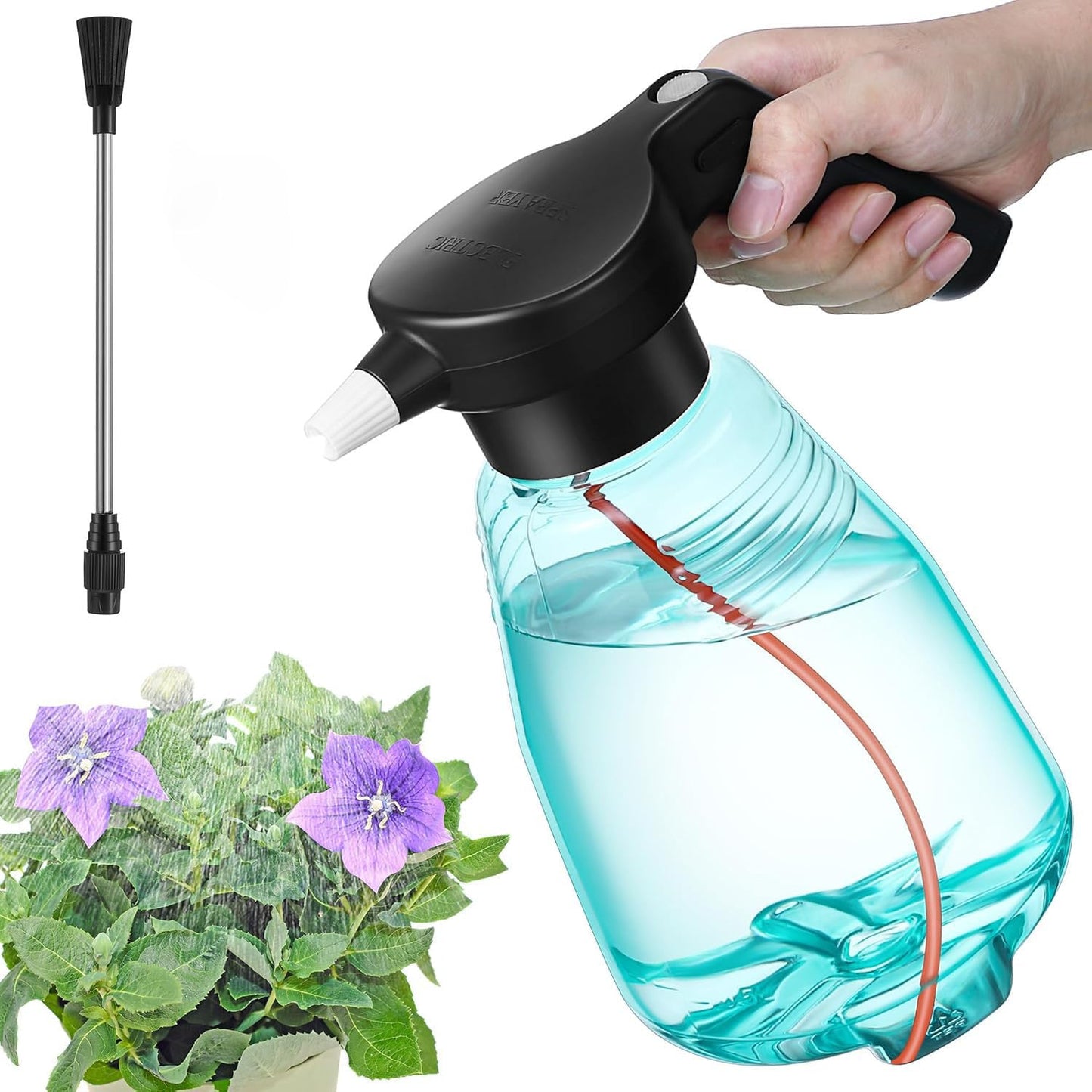 Dunkive Electric Spray Bottle Plant Mister for Indoor Outdoor Plants, 0.5 Gallon Automatic Watering Can Rechargeable Battery Powered Sprayer with Adjustable Spout for Gardening, Cleaning(Green Style)
