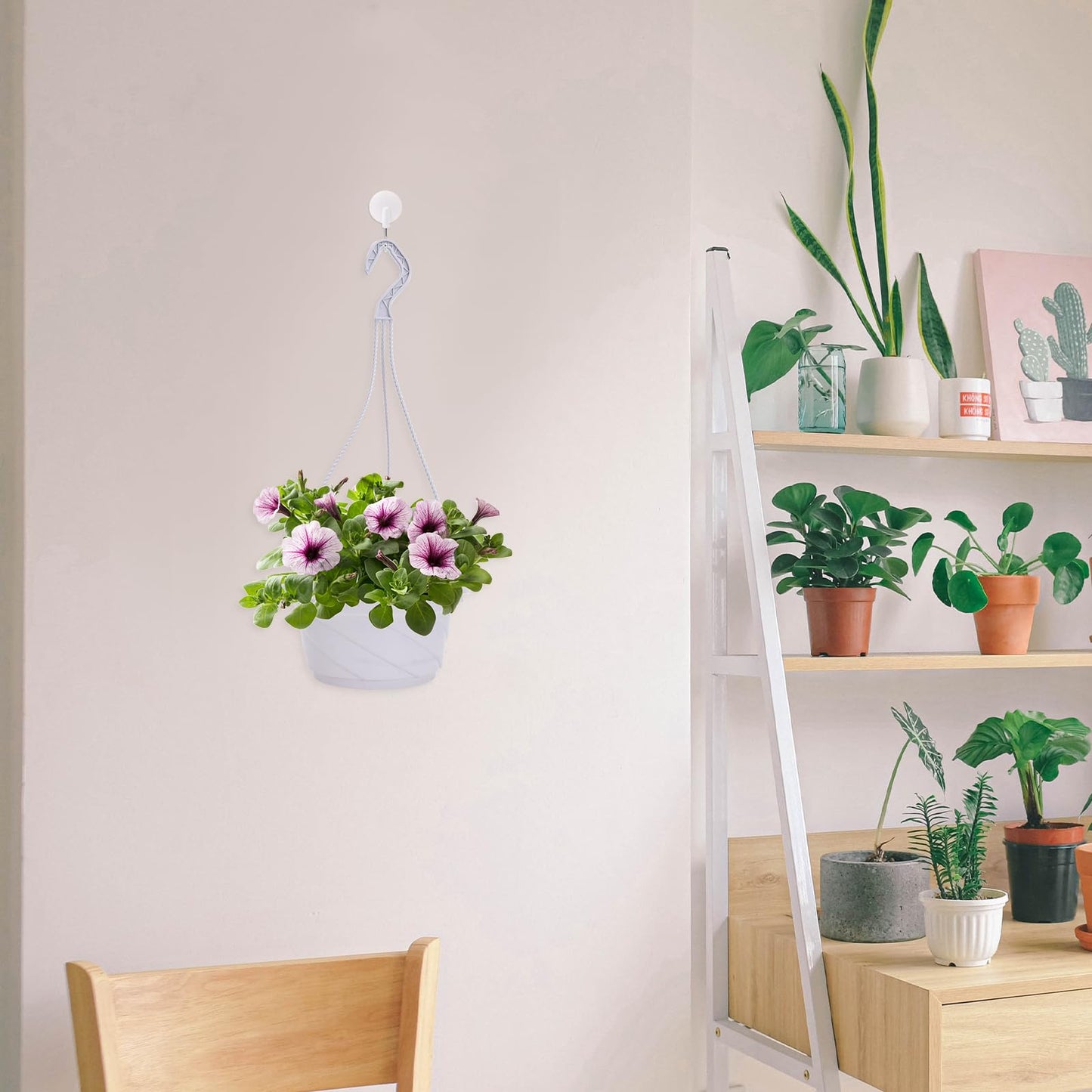 DOITOOL 10 Sets Hanging Planter Basket with Drainage Hole Round Flower Plant Pot Fence Railing Wall Planter for Ferns Ivy Crawling Plants Indoor Outdoor White
