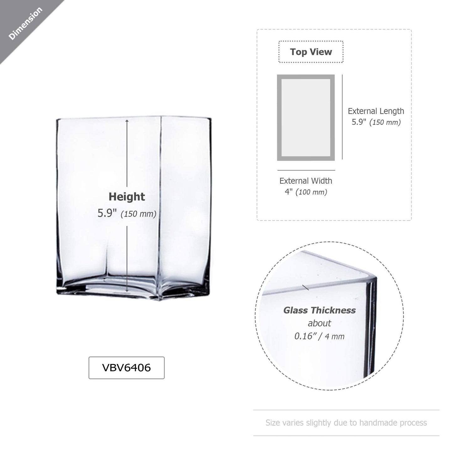 WGV Rectangle Block Vase, Length 6", Width 4", Height 6", Clear Floral Bouquet Glass Container, Fish Tank, Planter Terrarium for Wedding Party Event, Home Office Decor, 1 Piece
