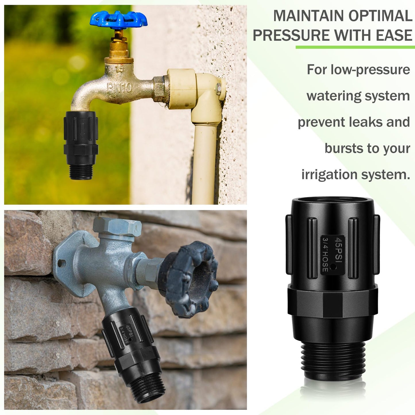 Tondiamo 3 Pcs 45 PSI Drip Irrigation Pressure Regulator, 3/4" Female Hose Thread x 3/4" Male Hose Thread Pressure Reducer Flow Valve for Garden Drip Irrigation Parts Emitters System