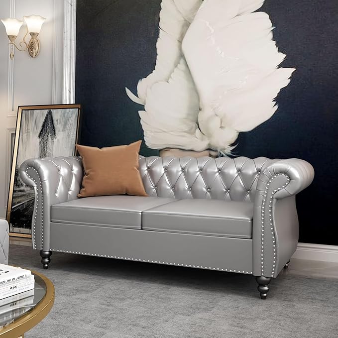 Mid-Century 2 Seater Sofa, Faux Leather Loveseat