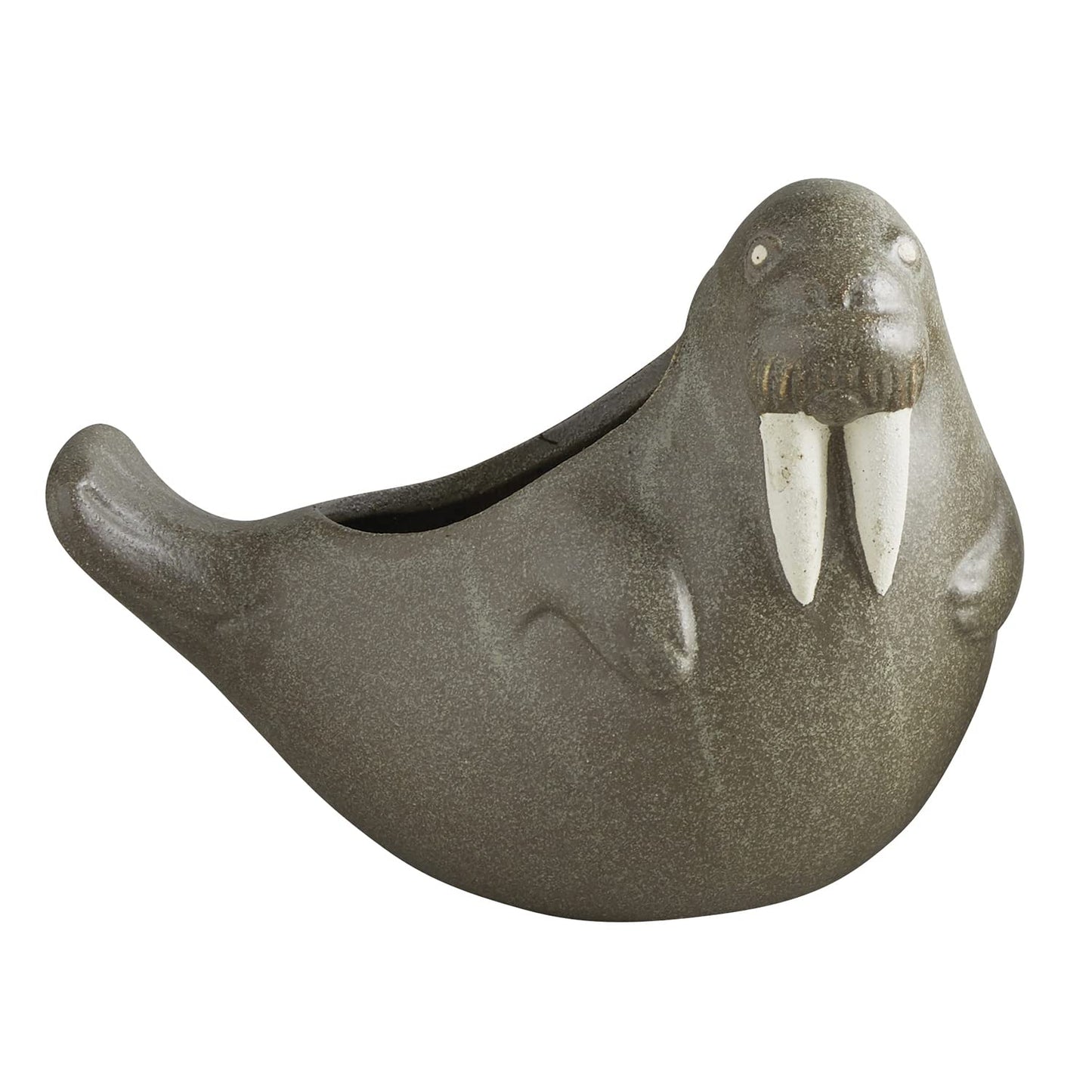 47th & Main Beach House Coastal Décor Shaped Ceramic Planter Flower Pot for Succulents Small Plants and More, 9" Long, Sitting Walrus