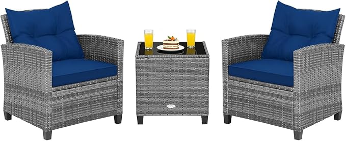 COSTWAY 3-Piece Patio Furniture Set, Outdoor Wicker Rattan Sofa