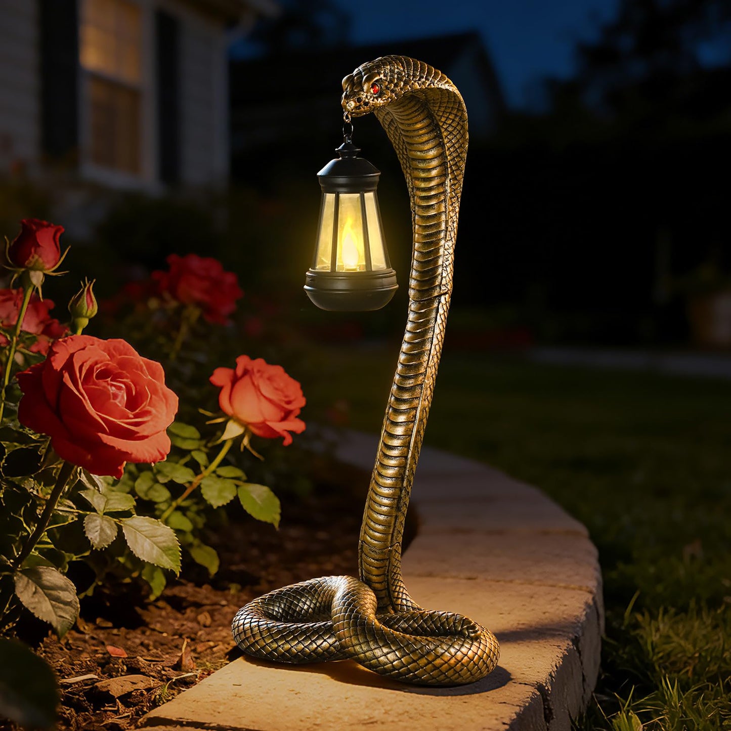QZJDDZSW Garden Outdoor Statues 19.89'' Snake with Solar Lantern,Lawn Decor Statue for Patio, Balcony, Yard Ornament, Unique Housewarming and Birthdays Gifts for Father Grandpa Men