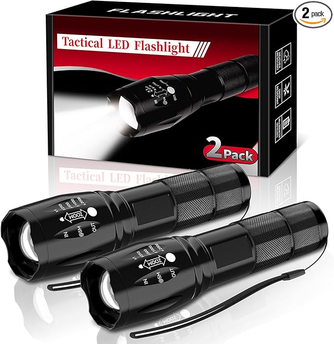 LED Flashlight 2 Pack, Small Flashlights Powerful High Lumens 5 Modes, Waterproof Zoomable Mini Tactical Flash Light for Home Emergencies Camping