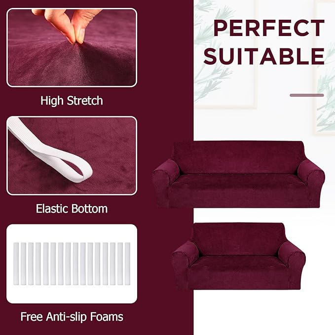 Peryiter 2 Pcs Sofa Covers Couch and Loveseat Covers Set Stretch Sofa Slipcover