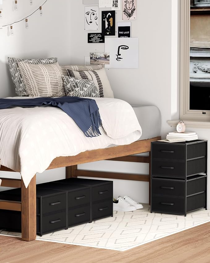 Homsorout 2 Drawers for Closet -Small Fabric Dresser Closet Storage | 1 Pack Black, Stackable Storage, Wooden Top & Metal Frame, Closet Drawer Units, For Bedroom, Dorm, Living room