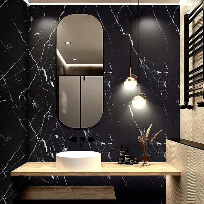 practicalWs 17.71" x 78.7" Marble Contact Paper Black/White Peel and Stick