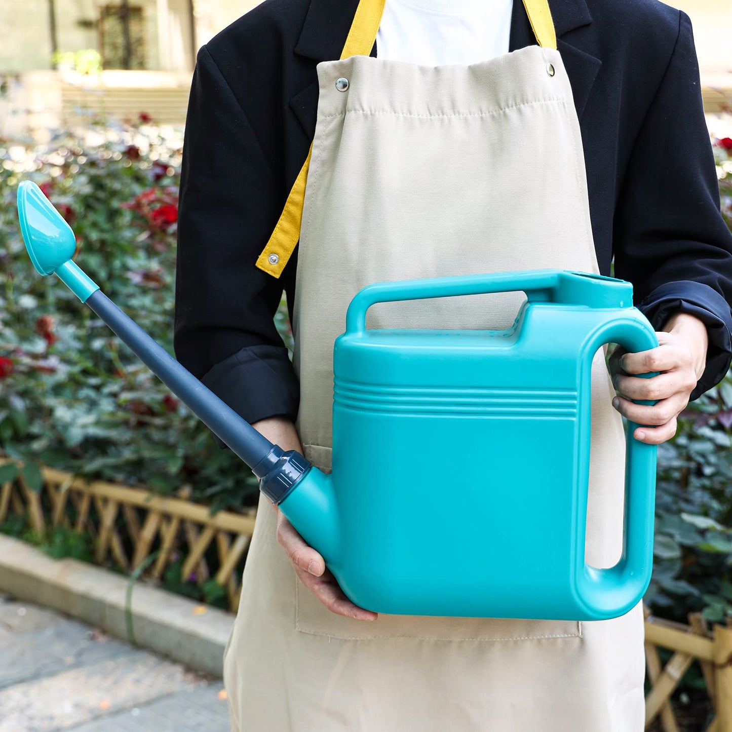1.5 Gallon Watering Can for Outdoor & Indoor Plants, Large Garden Watering Pot with Lightweight and 5.5L Capacity, Plastic Watering Can with Long Spout and Metal Removable Sprinkler Head - Aquamarine
