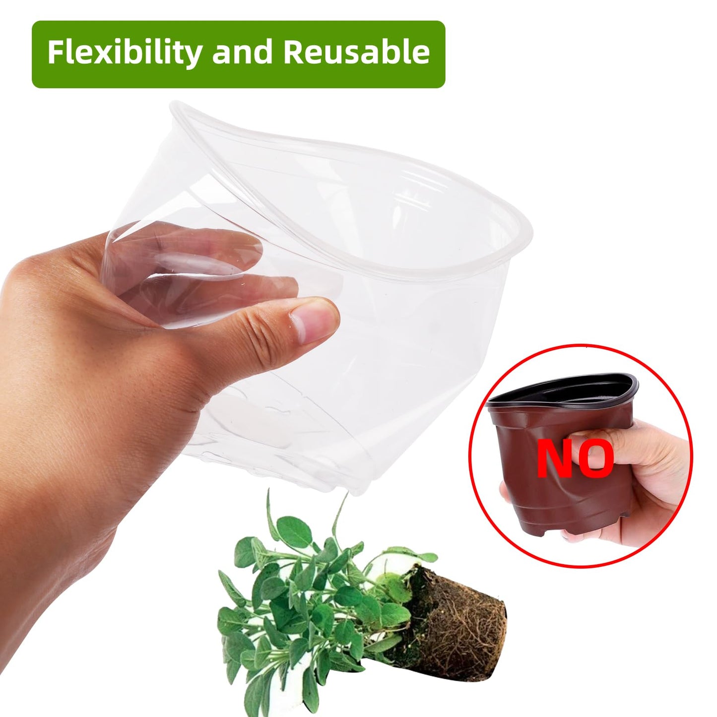 Clear Nursery Pots - 5 Inch Transparent Seedling Pots for Plants - 30 Pcs with Drainage Holes - Indoor/Outdoor Flower Pots - Seedlings, Succulents, Vegetables, Herbs