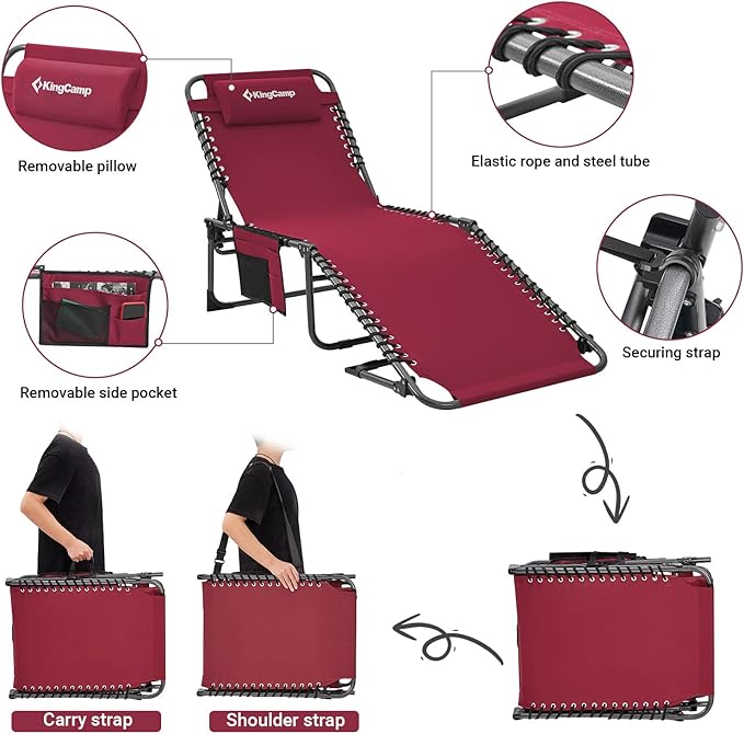 KingCamp Lounge Chair Outdoor, Folding Portable Tanning Chairs Comfy Adjustable