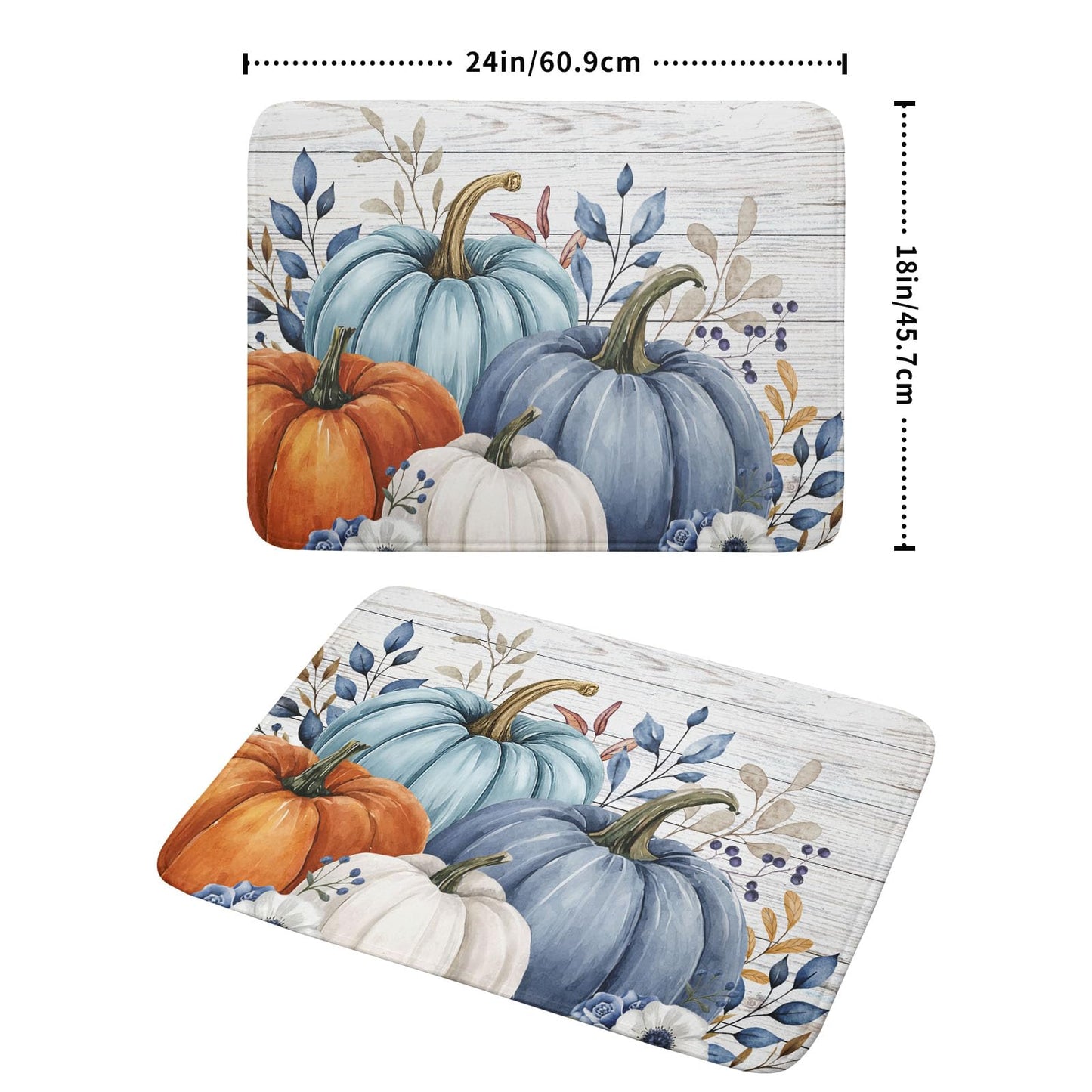 Fall Flower Leaves Dish Drying Mat For Kitchen Counter Autumn Orange Blue Grey Pumpkins Thanksgiving Harvest Fast Dry Microfiber Absorbent Large Dish Draining Mat Reversible Dishes Pad 18x24 Inch