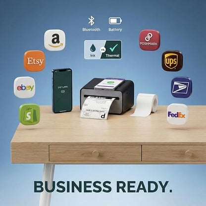 4x6 Thermal Shipping Label Printer - Wireless Bluetooth, Rechargeable Battery, No Ink Needed - for iPhone, Android, Home