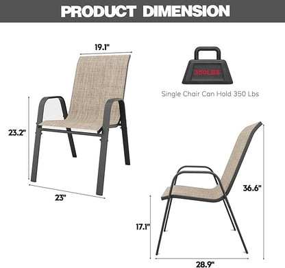 Patio Chairs Set of 4, Stackable Outdoor Dining Chairs for All Weather Textilene Fabric & Metal Frame, Outdoor Chairs Set for Backyard Deck Garden (Brown, Set of 4)