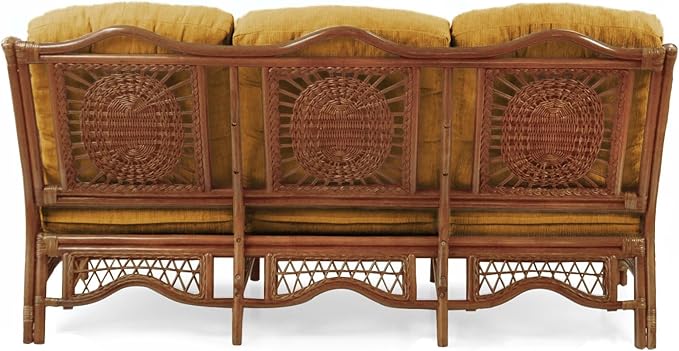 Malibu Lounge Set of 4: 2 Natural Rattan Wicker Chairs, Three-Seater Sofa