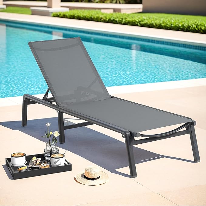 ONBRILL Aluminum Chaise Lounge Chair Outdoor, Foldable & Assembly Free Outdoor