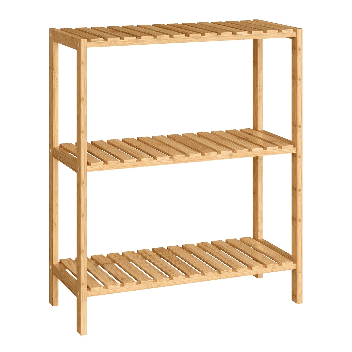 SONGMICS Bamboo Storage Shelf, 3-Tier Shelving Unit, Multifunctional, in The Entryway, Bathroom, Living Room, Balcony, Kitchen, 10.2 x 23.6 x 26 Inches, Light Bamboo UBCB33Y