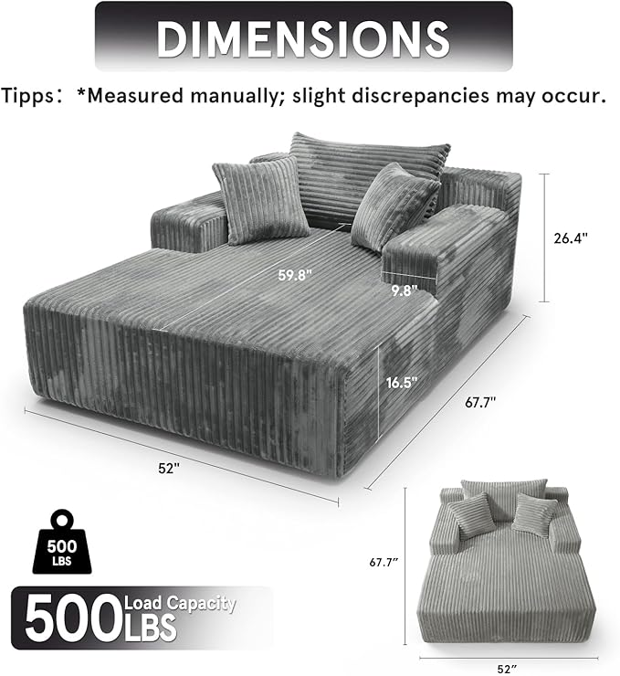 Sytopia Chaise Lounge with Armrests, Oversized Sofa Bed with 3 Pillows