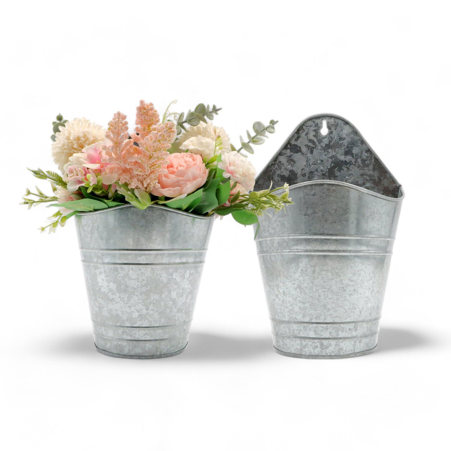 Hosley Set of 2 Galvanized Wall Planters, 10 Inch Hanging Metal Buckets for Indoor Outdoor Garden, Farmhouse Wall Decor, Rustic Patio & Balcony Planter Pots