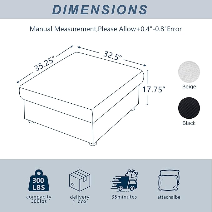 35.3" Corduroy Ottoman with Storage Oversized Ottoman