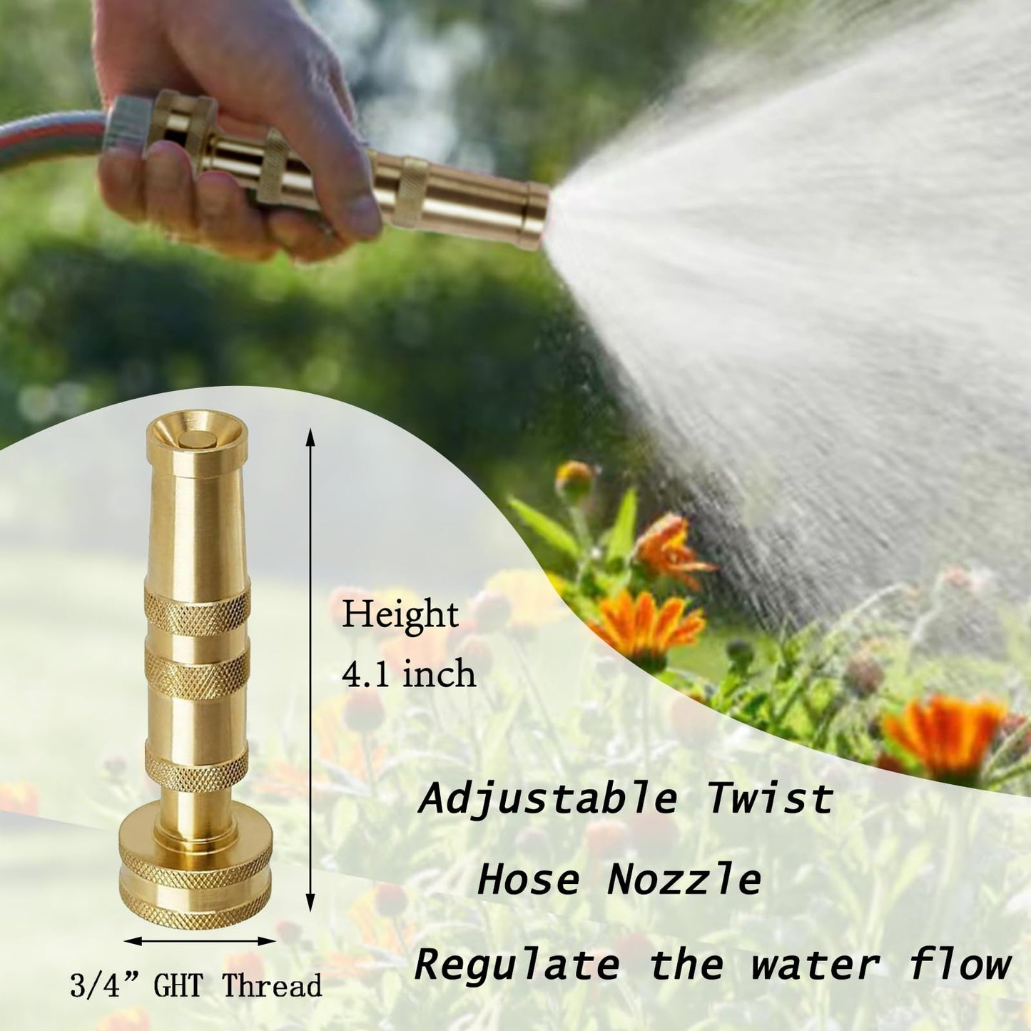 VNEIRSHAH High-Pressure Brass Adjustable Twist Nozzle, Garden Hose Heavy Duty Nozzle Sprayer for Car Washing, Cleaning,Patio, Lawn,2-Pack ﻿