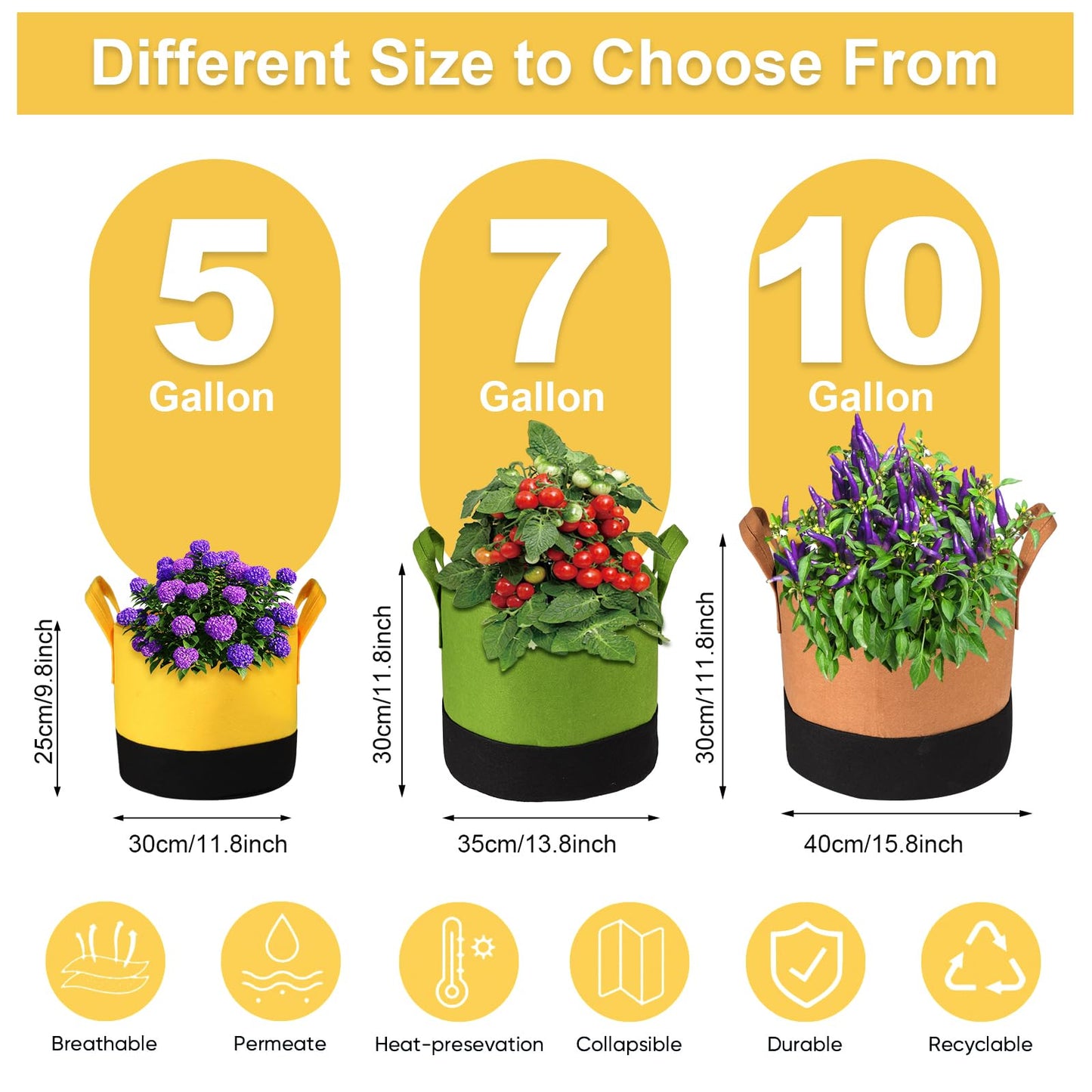 Xmpmrb Grow Bags 5Gal/7Gal/10Gal * 2 ，6 Pack Vegetable/Flower/Plant Grow Bags ，Plant Fabric Pots with Handles for Garden and Outdoor Planting (6 Colour, 5 Gallon)