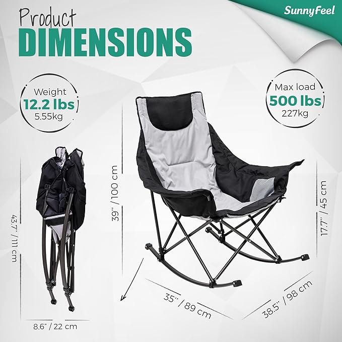 SUNNYFEEL Oversized Rocking Camping Chair, Fully Padded Patio Chair