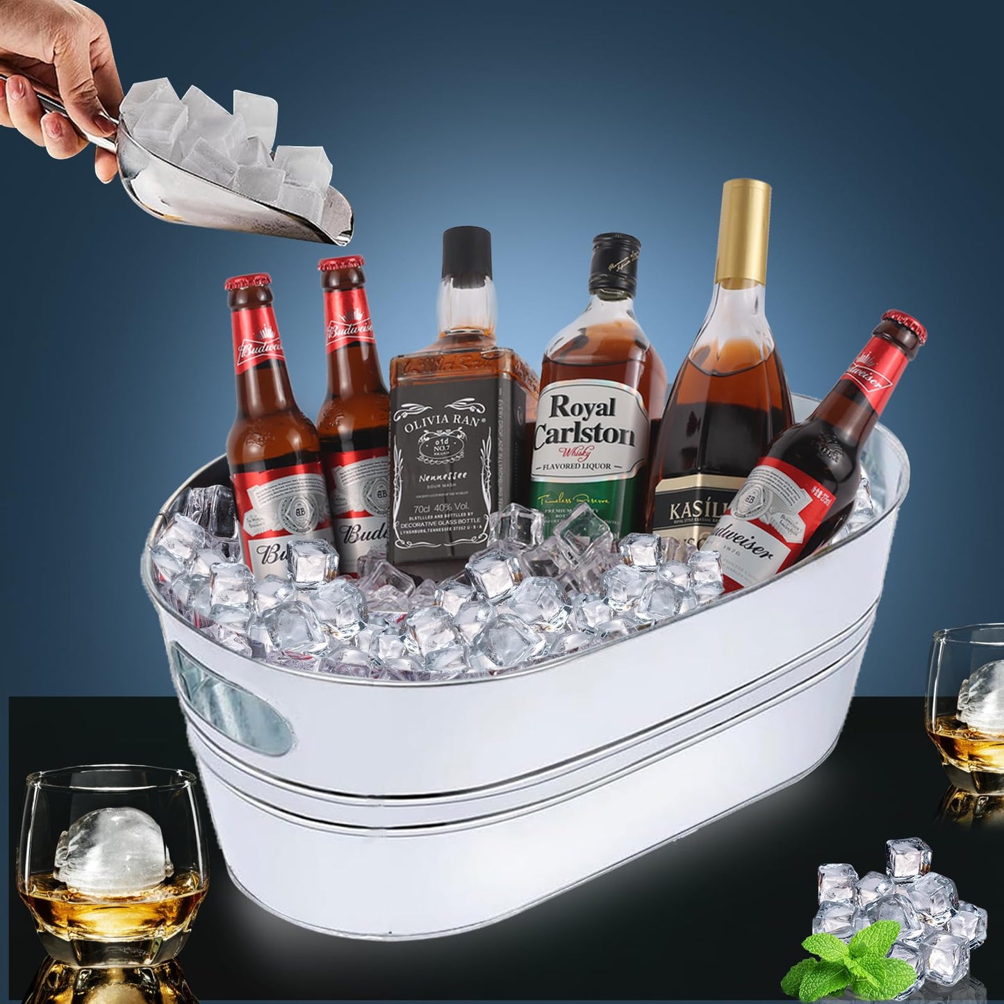 4Pcs 4 Gallon Galvanized Ice Bucket Large Galvanized Tub with Scoops Ice Bucket for Parties Mimosa Bar Supplies with Carry Handles Metal Beverage Tub for Champagne Cocktails Beer Drink Wine