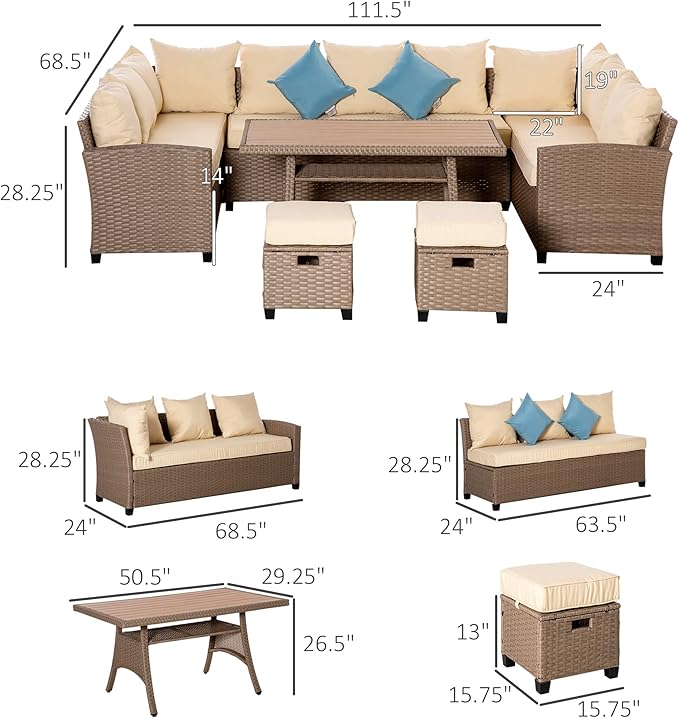 Outsunny 6 Piece Patio Furniture Set, PE Wicker Outdoor Furniture Conversation