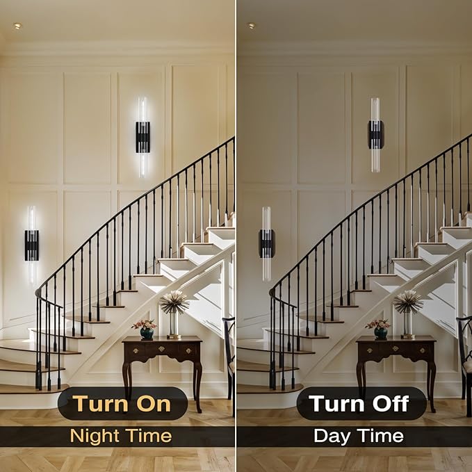 Modern Wall Sconces, Bathroom Wall Sconce, 22.8" Black Wall Lamps, 2-Light Dimmable Sconces Wall Lighting with Glass, Vanity Light Tube Sconce for Bedroom Living Room, Hallway