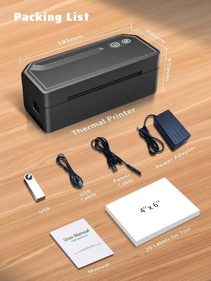 Shipping Label Printer 4x6, Bluetooth Thermal Label Printer for Small Business, Warehouse or Home Office, Compatible with Windows iOS Android Mac, USPS Amazon Ebay Etsy Black