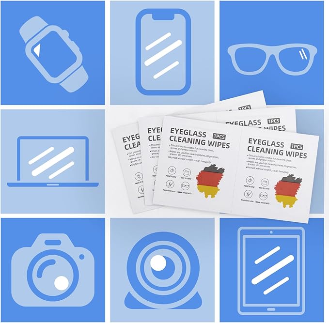 Lens Wipes for Eyeglasses (500 Count), Pre-moistened Cleaning Wipes, Non-Scratching and Streak-Free, Individually Packaged, Suitable for Cleaning Camera Lenses, Sunglasses, and Optical Equipment