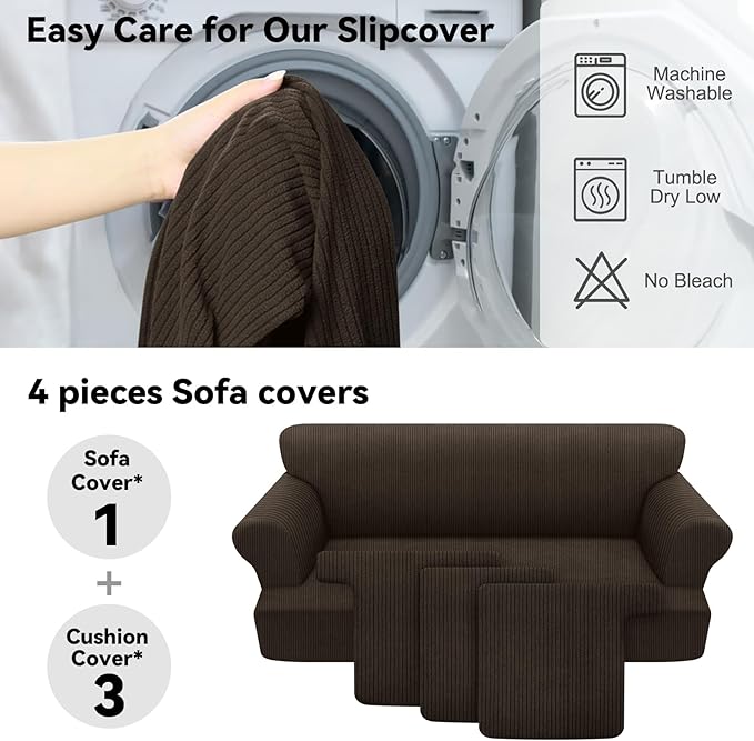 Waterproof Couch Cover 4-Piece Set Striped Sofa Slipcovers