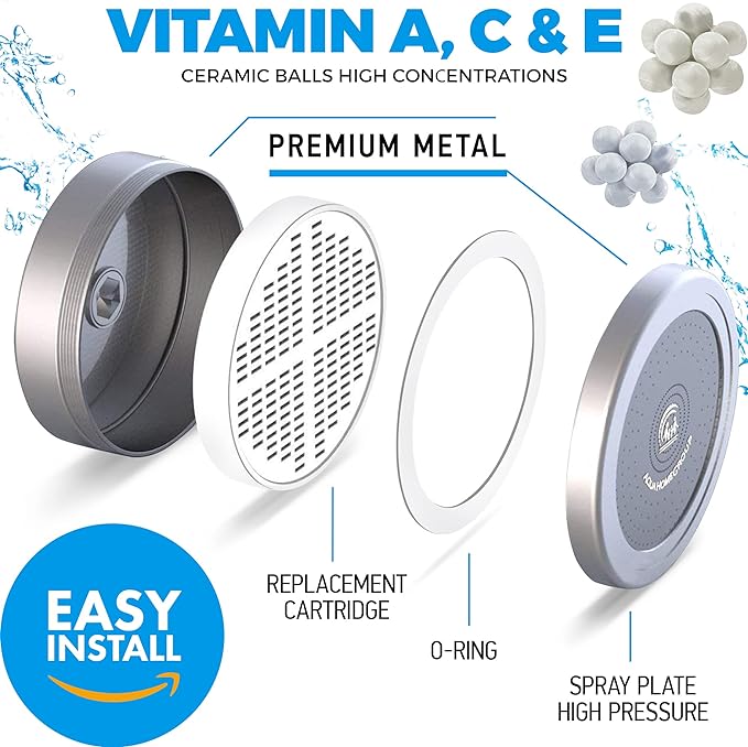 AquaHomeGroup - Filtered Shower Head & 20 Stage Shower Filter - Standard - Chrome