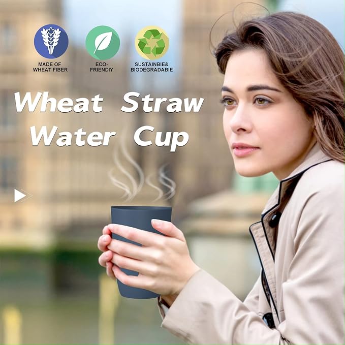 Wrova Wheat Straw Cups 6 PCS Good Alternative to Plastic Reusable Cups 12 oz Unbreakable Drinking Cup Reusable Dishwasher Safe Water Plastic Glasses Navy Blue