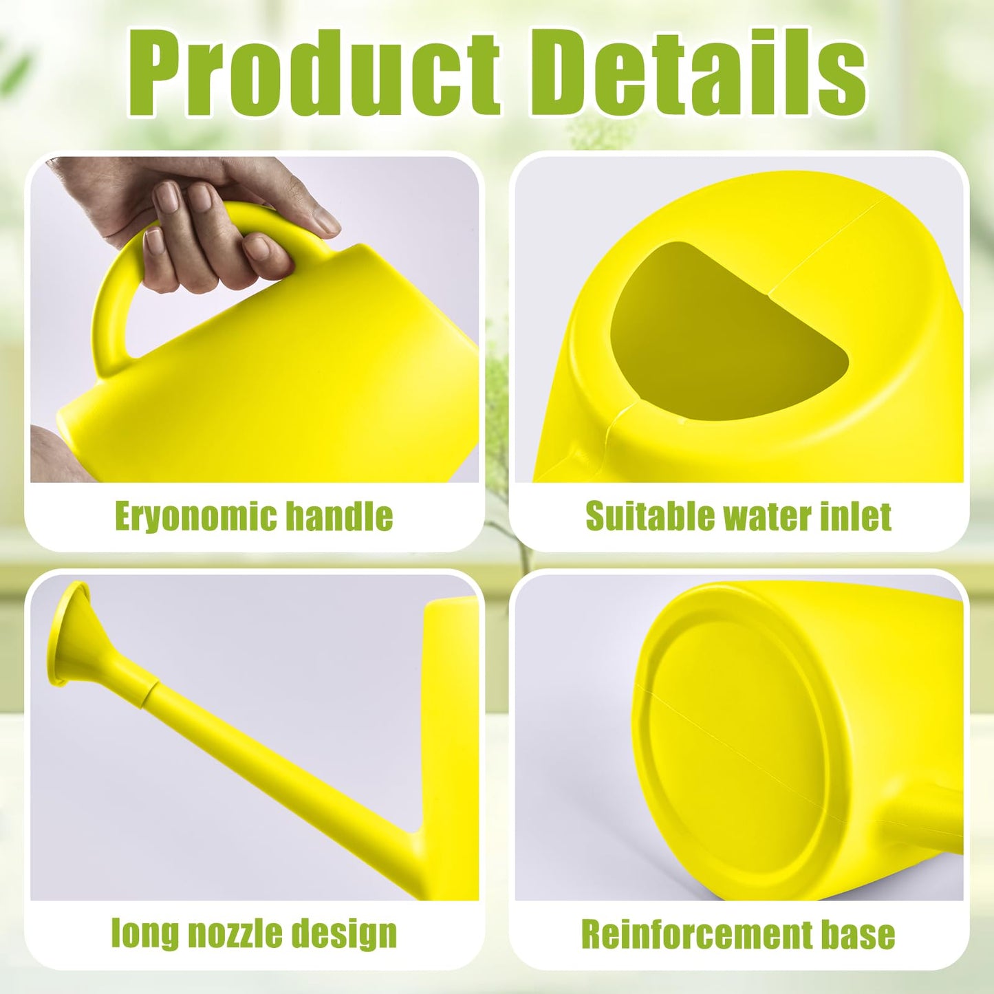 ZXJ Grip Plant Watering Cans for Indoor and Outdoor Home Garden Plants - with Long Spout - Yellow- 1/2 Gallon