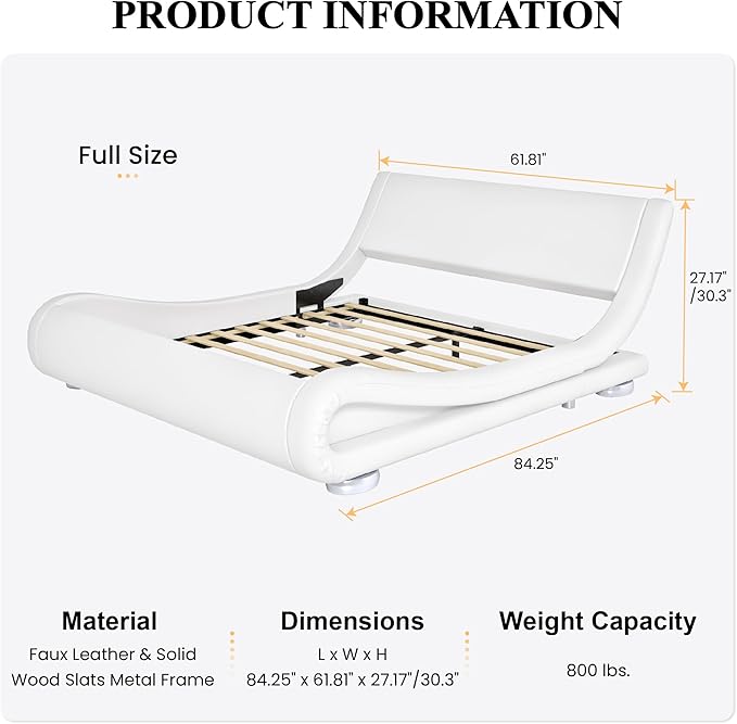 SHA CERLIN Full Size Upholstered Bed Frame, Deluxe Low Profile Sleigh Bed