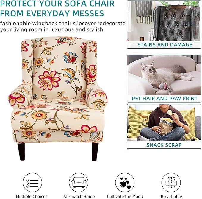 KRFOONN Wingback Chair Covers Slipcovers 2 Piece Stretch Wing Chair Covers