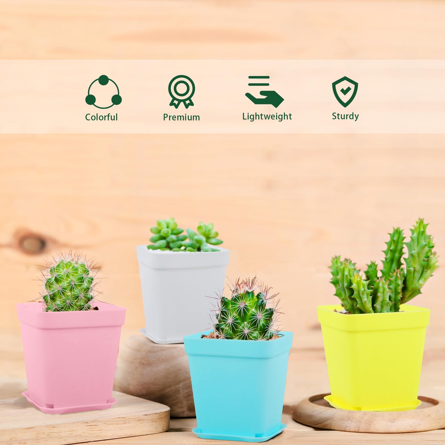 Hahood 120 Pack Mini Plastic Planters 3 Inch Flower Seedling Nursery Pots with Pallet Colorful Square Flower Plant Pots Seed Starting Pots with Labels and Tools for Home Garden Flowers Plants,6 Colors