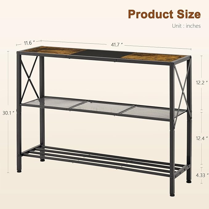 Hoctieon Industrial Console Table, 3 Tier Entryway Table, Hallway Table