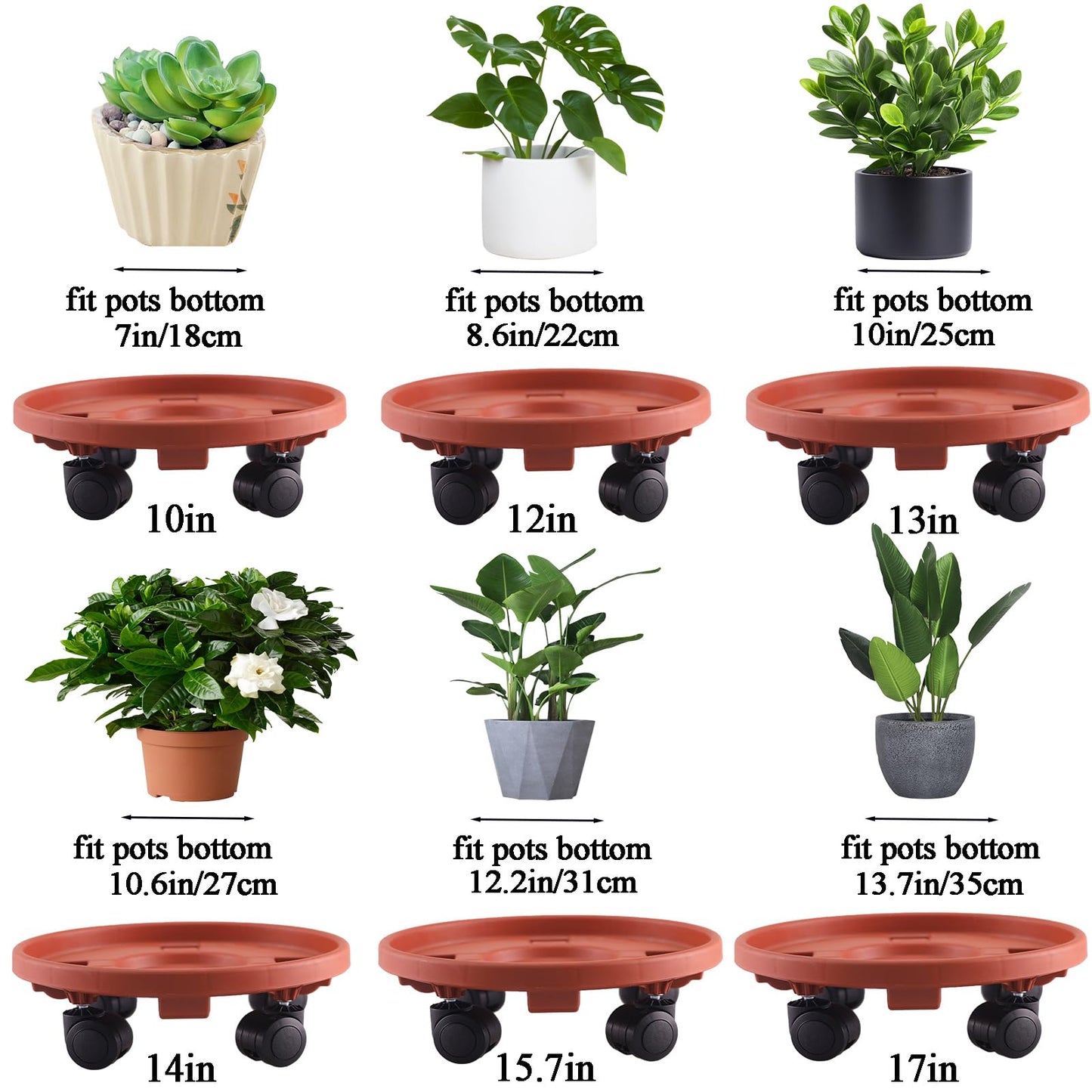 Tulpeed Rolling Plant Stand with Wheels 5 Pack 13 Inch Plant Caddy with Wheels Heavy Duty Plant Dolly Roller Base with Wheels Round Flower Pot Rack Holder Planter Trolley Tray, Red