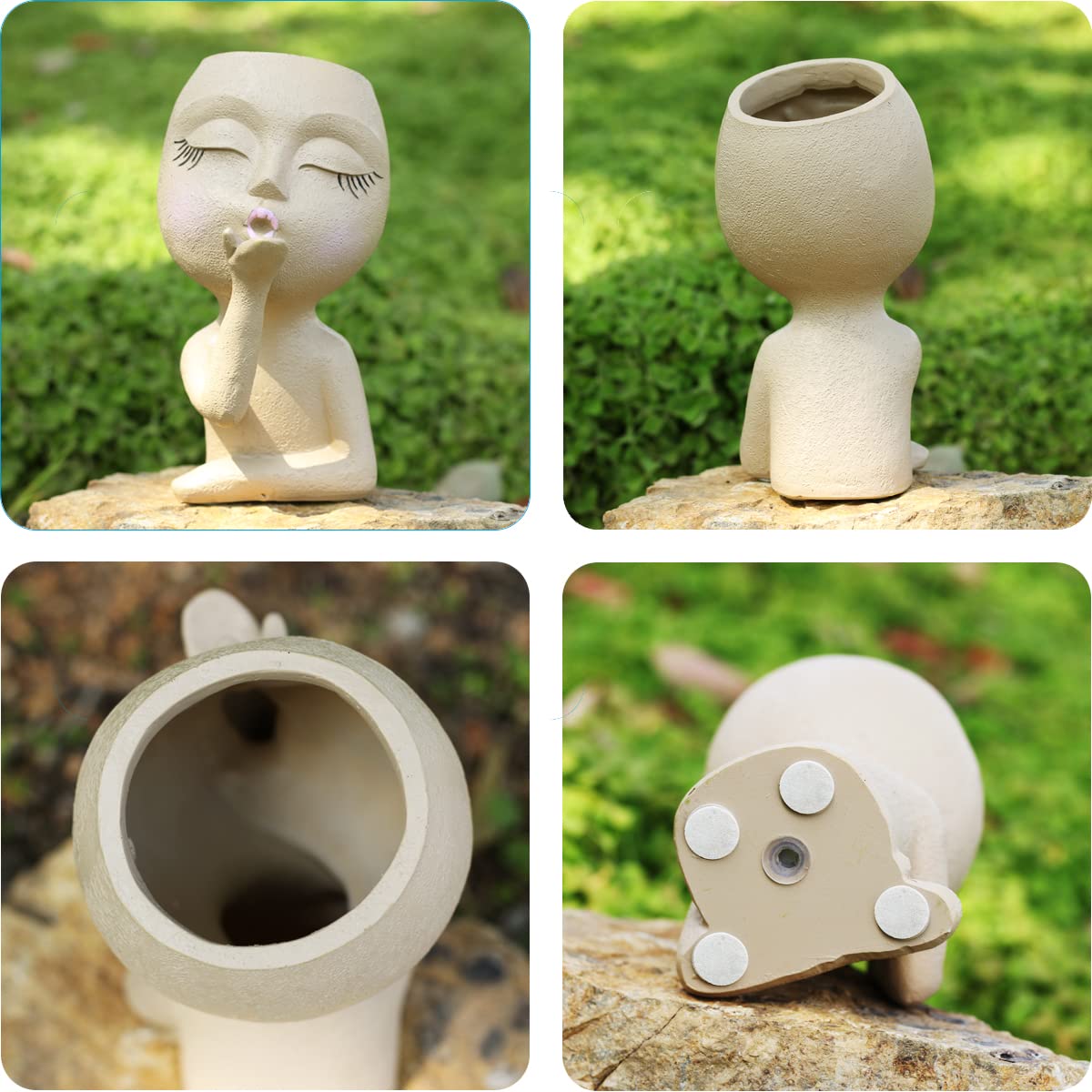 COMODID Cute Plant Pot Head Planter,Face Planters Pots Head,Succulent Pots,Unique Planters,Decorative Pots for Plants Indoor,Funny Plant Pots,Face Vase (Khaki)