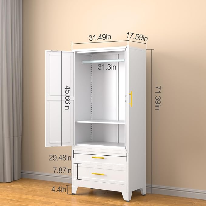 erosoei Metal Armoire Wardrobe Closet, 71 "Metal Clothing Storage Cabinet
