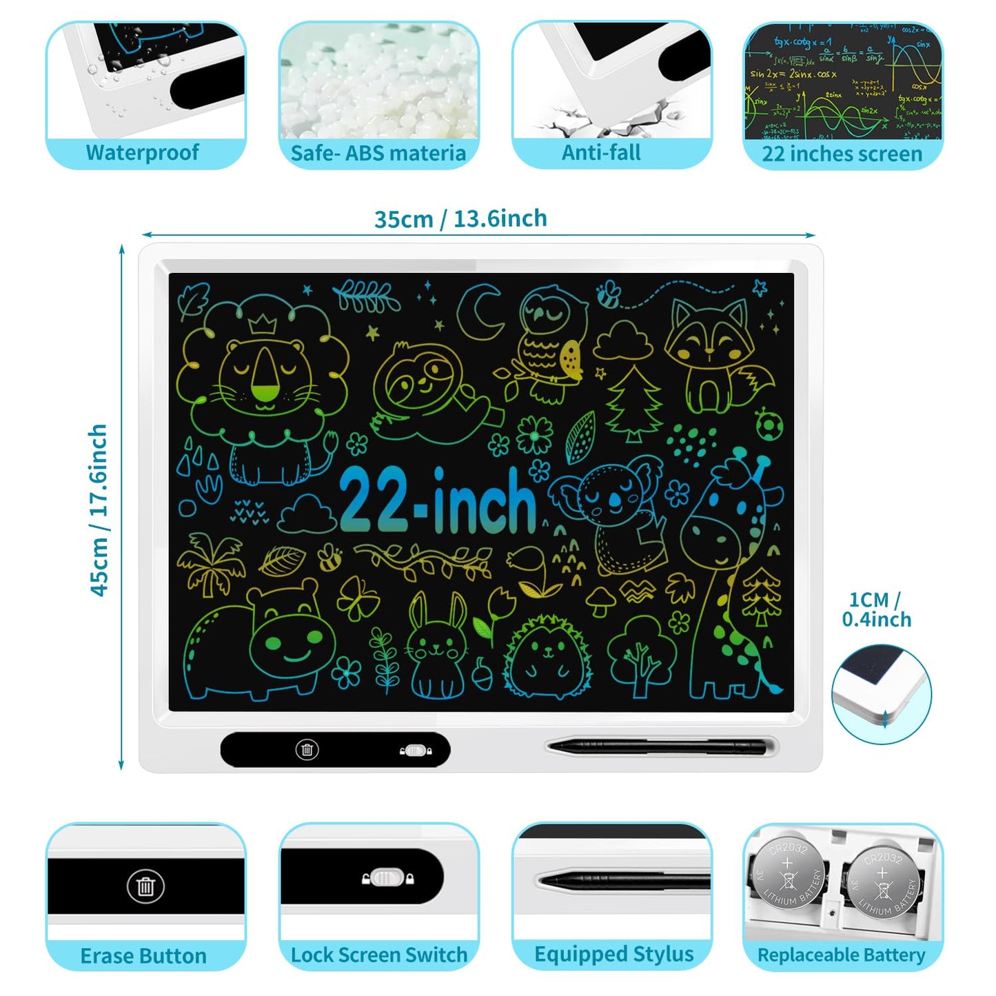 LCD Writing Tablet for Kids, 2 Pack 22inch+10inch Colorful Drawing Board Kids Writing Tablet,Adjustable Stand Home Schoo Learning Toys for Age 3-12 Year Christmas Gifts