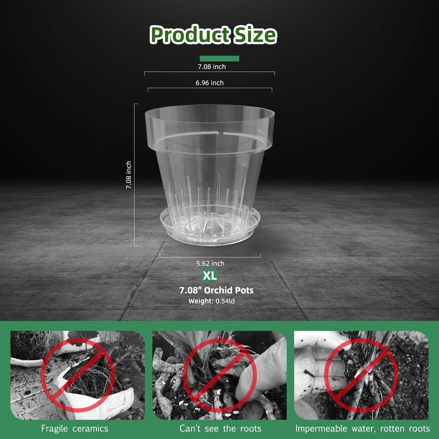 SUADEN 7.1 Inch Clear Acrylic Planter Pot with Tray,Orchid Pot with Drainage Holes,Side Holes for Hanging,Twist-Lock Saucer for Easy Moving, Transparent Containers for Indoor Plants Herbs
