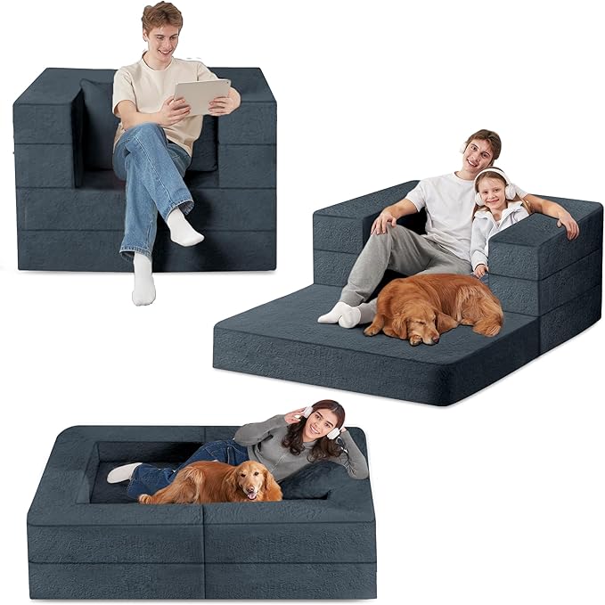 Futon Sofa Bed with Pillow, 3-in-1 Sleeper Sofa Bed with Removable Cover