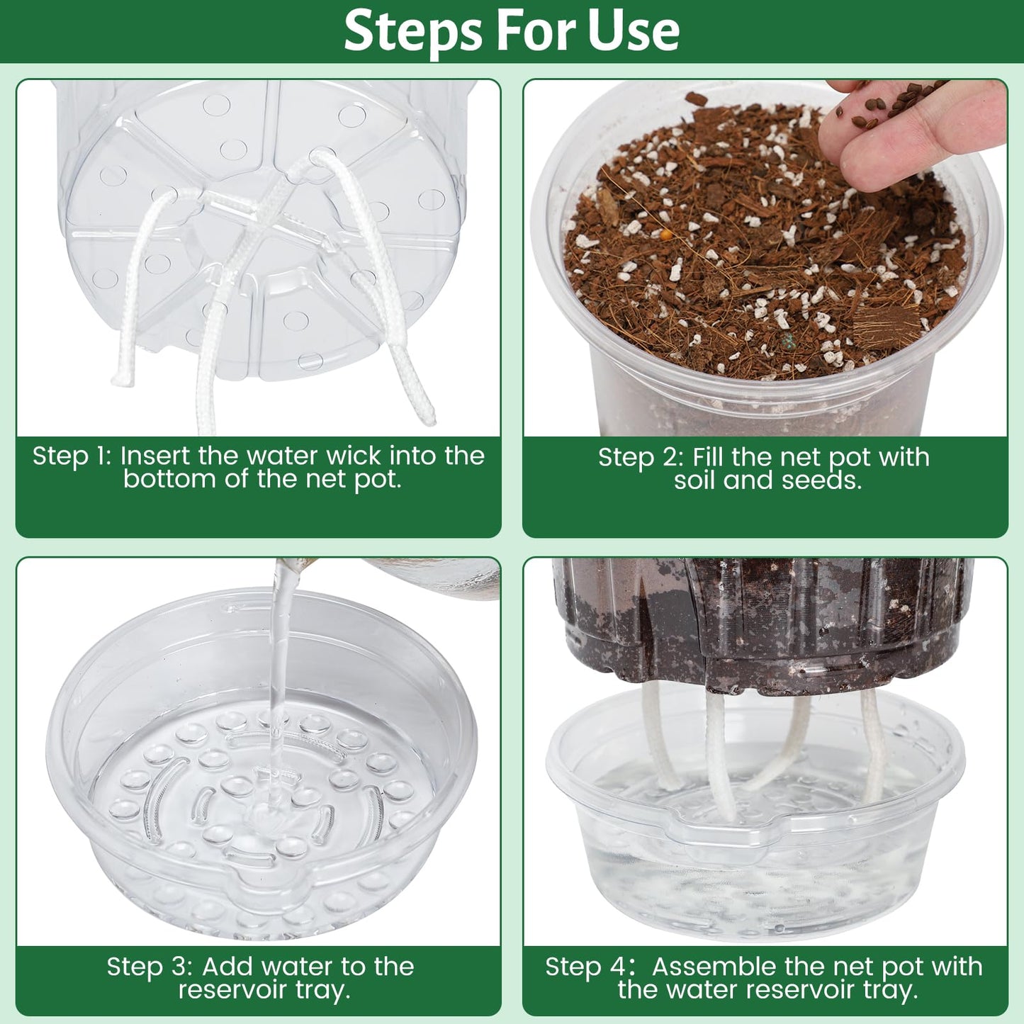 Bluepro 12 Pack 6.5 Inch Clear Self Watering Plant Pots with Bottom Water Tray & Watering Rope, Transparent Nursery Pots with Drainage for Seedlings, Herbs, and Houseplants
